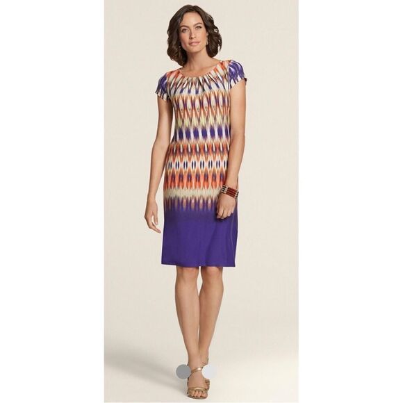 Chico’s Ombre Ikat Print Jersey Ilana Knit Dress, size 0 (Small or a 4) - Picture 1 of 9
